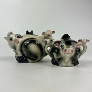 Vintage Kitsch Cow Tea Pot Sugar Bowl Set Unique Gift Novelty Bull Animal Retro